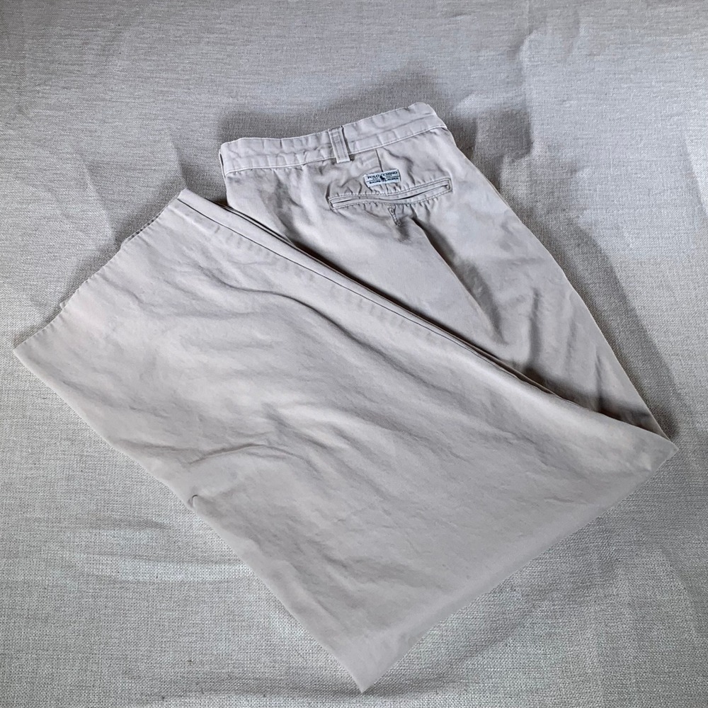 Polo Ralph Lauren Andrew Pant Mens 38x27 Pleated Chino Khaki Tan Cotton Trousers
